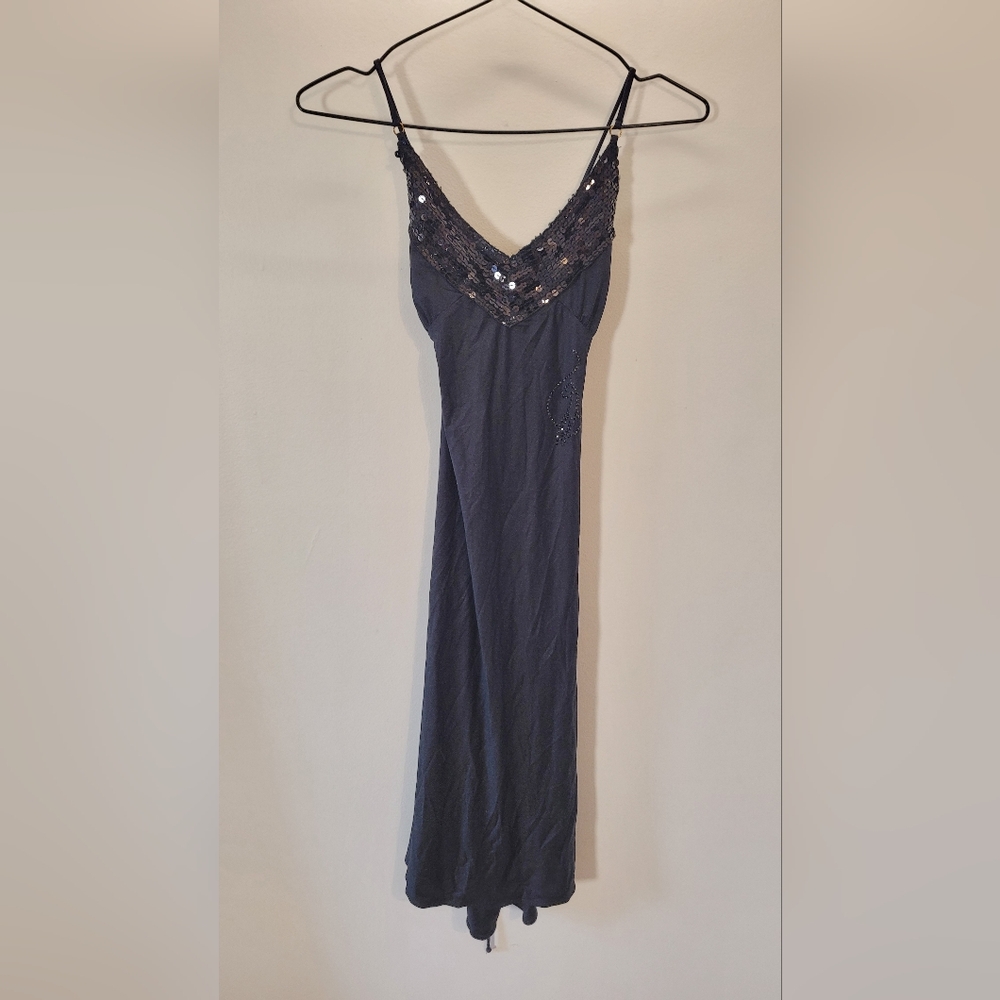 Baby Phat Vintage Y2k Black Sequins Midi Dress Open Back - Xs